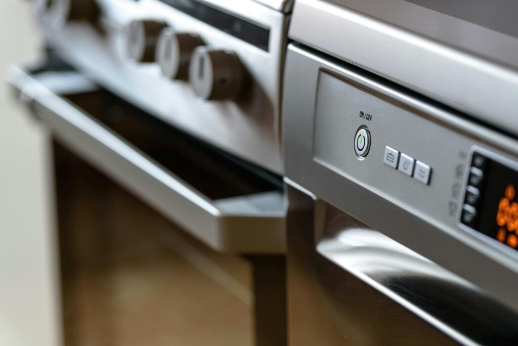 close-up of stove and dishwasher